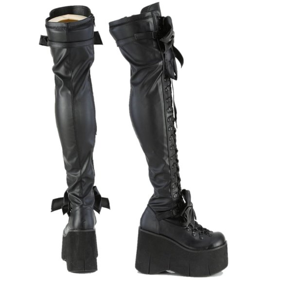 Stretch Black Matte Platform Thigh Boots Goth Punk Rock Rave Kera 303 - Picture 5 of 12